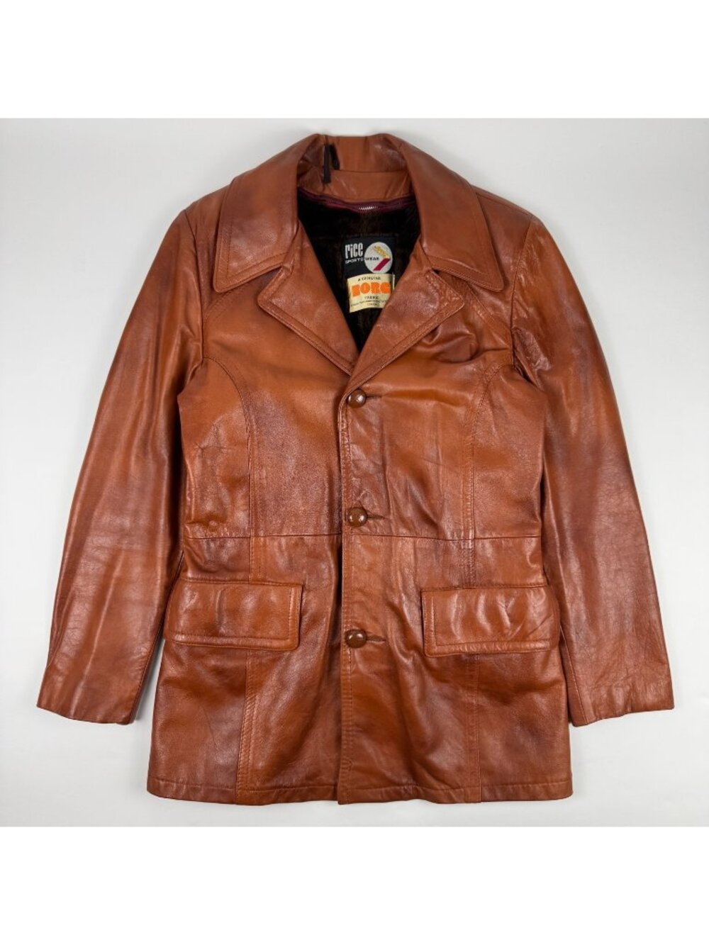 Vintage Rice Sportswear Brown Sheepskin Leather Borg Lined Jacket 30.5 L x 19 W
